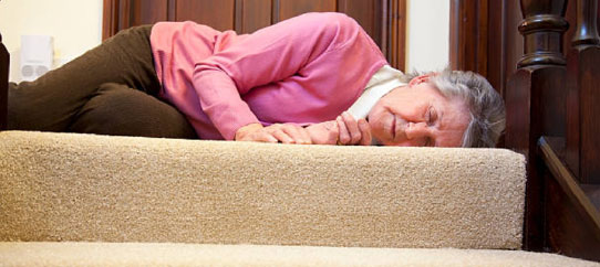 elderly female falling down and unconcious