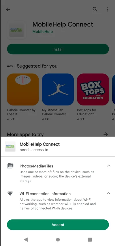 MobileHelp Wired App Permissions